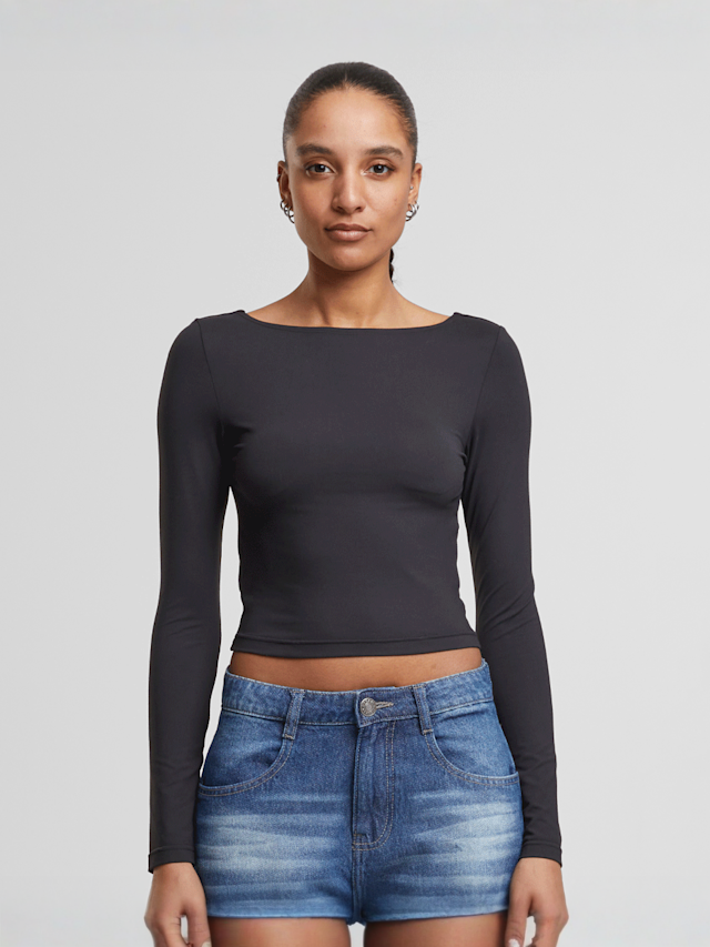 Urban Classics, Ladies Slim Fit Longsleeve, black, Image 2 of 4