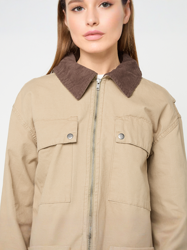 Urban Classics, Ladies Workwear Cropped Cotton Jacket, beige, Afbeelding 3 van 4