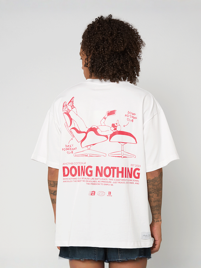 Another Cotton Lab, Doing Nothing T-Shirt, wit, Afbeelding 1 van 5