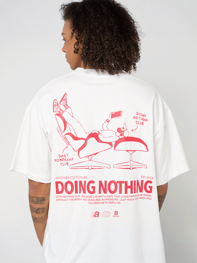 Another Cotton Lab, Doing Nothing T-Shirt, wit, Afbeelding 4 van 5