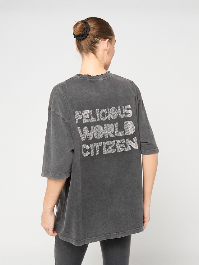 Felicious, Vinatge Oversize T-Shirt Rhinestones, grijs, Afbeelding 1 van 5