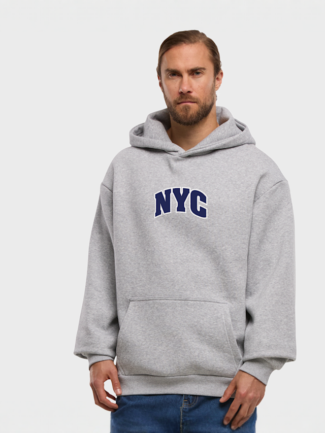 Mister Tee, NYC College Letters Fluffy Hoody heathergrey, grey, Image 1 of 3