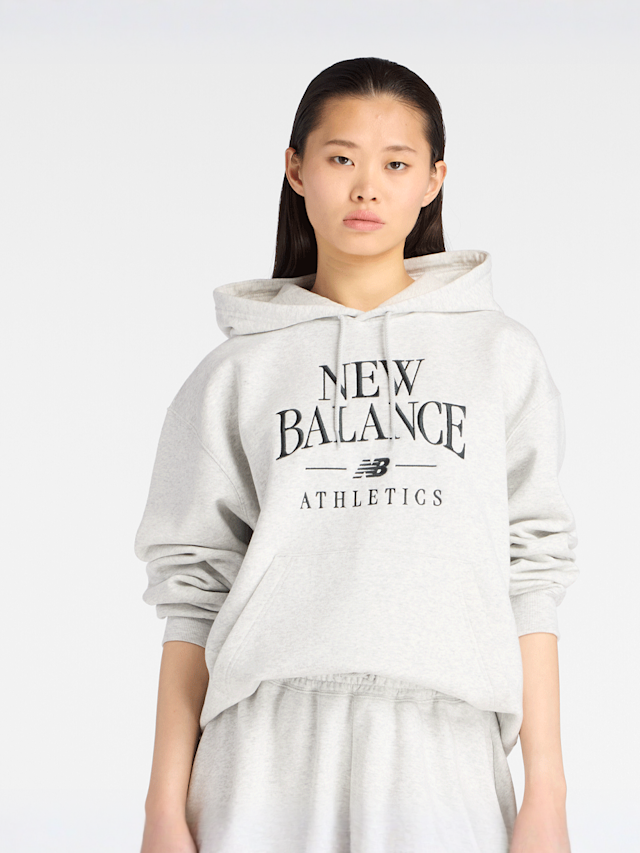New Balance, Linear Heritage Fleece Hoodie, grey, Image 1 of 5
