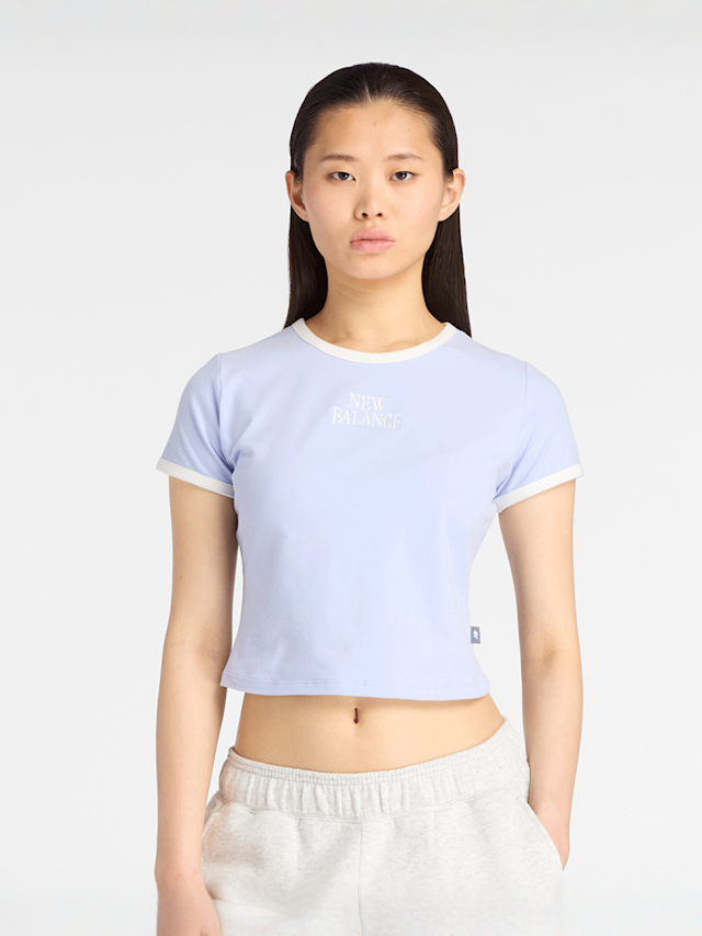New Balance, Linear Heritage Ringer T-Shirt, blue, Image 1 of 5