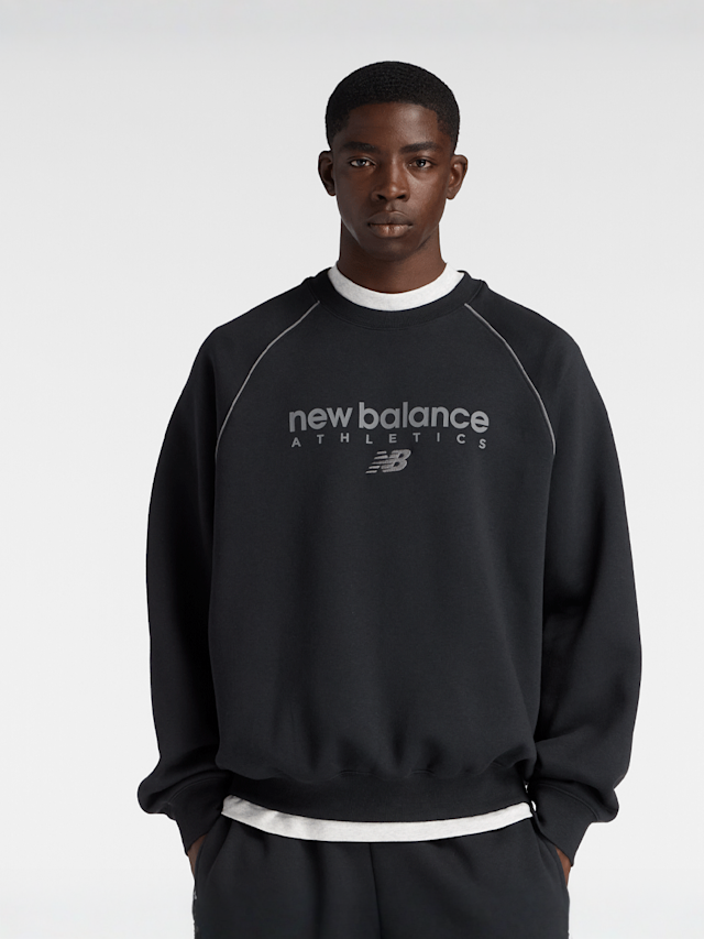 New Balance, Linear Graphic Fleece Crew, zwart, Afbeelding 1 van 4