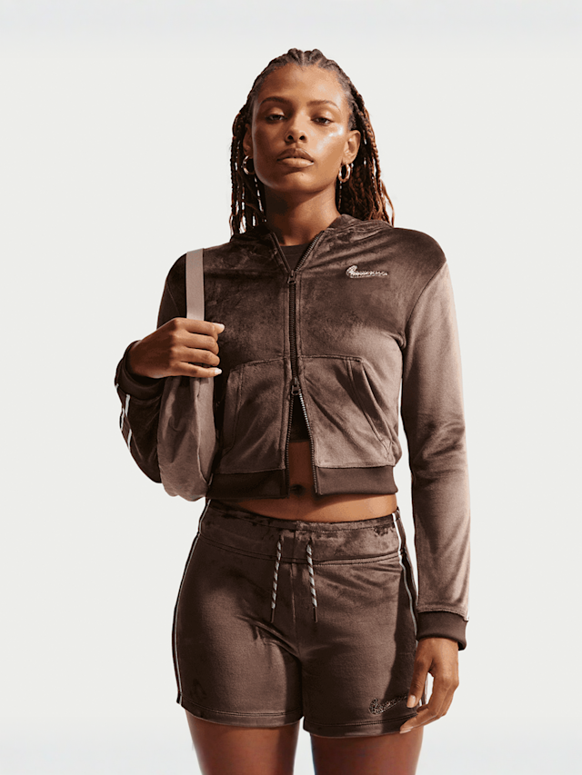 Nike, Sportswear Trend Velour Full-Zip Hoodie, brown, Image 1 of 5