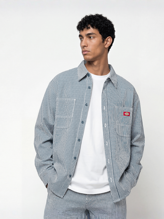 Dickies, Hickory Work Longsleeve Shirt, blue, Image 1 of 4