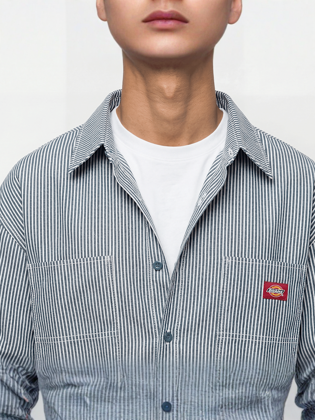 Dickies, Hickory Work Longsleeve Shirt, blue, Image 3 of 4