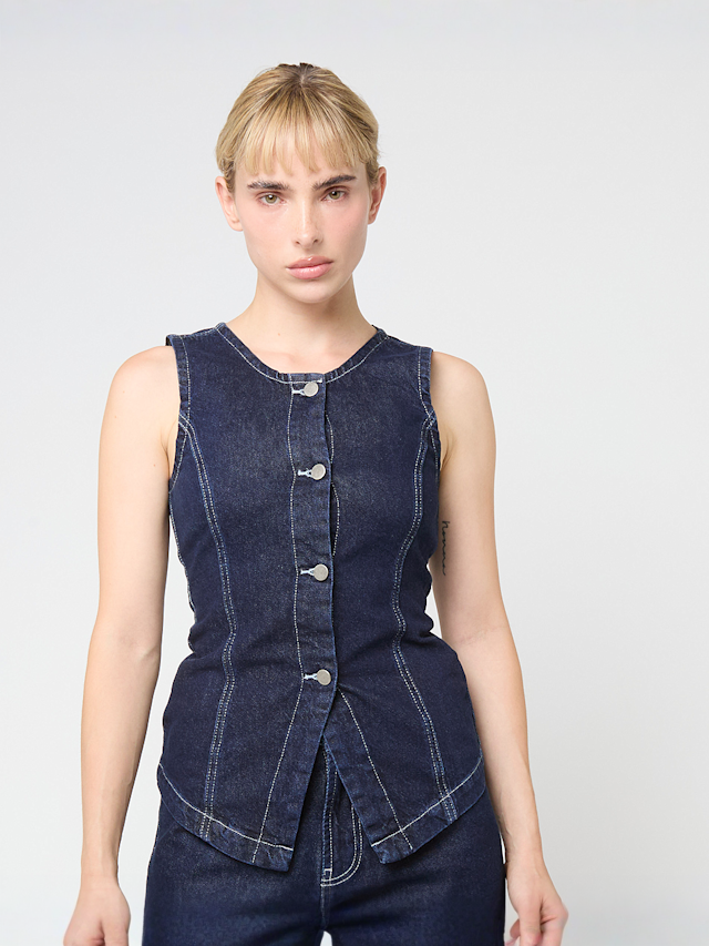 Decibel, Buttoned Denim Vest, blue, Image 1 of 4
