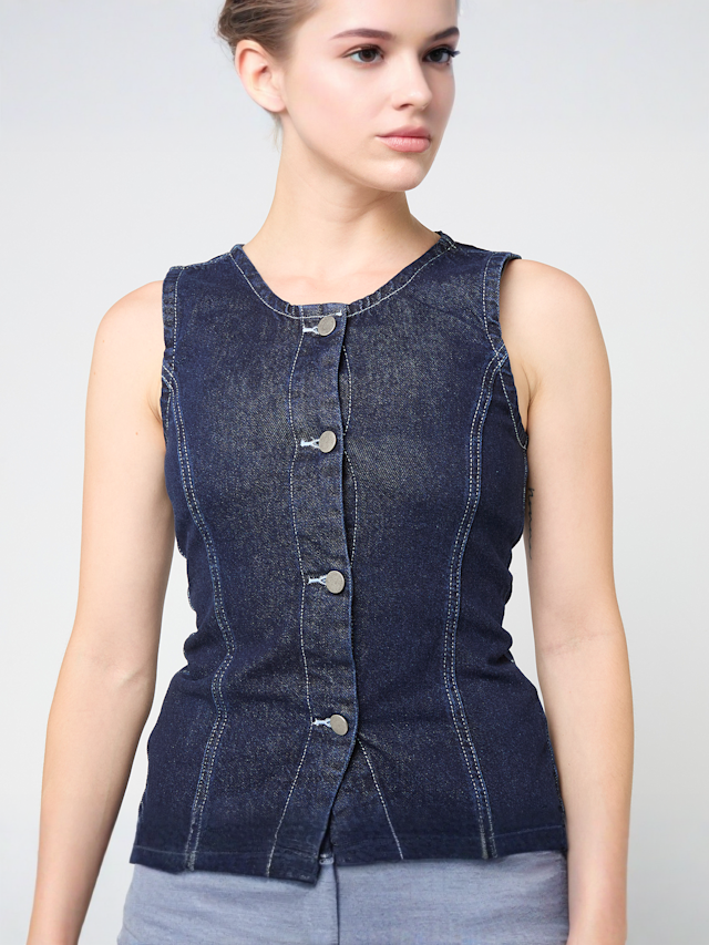 Decibel, Buttoned Denim Vest, blue, Image 3 of 4