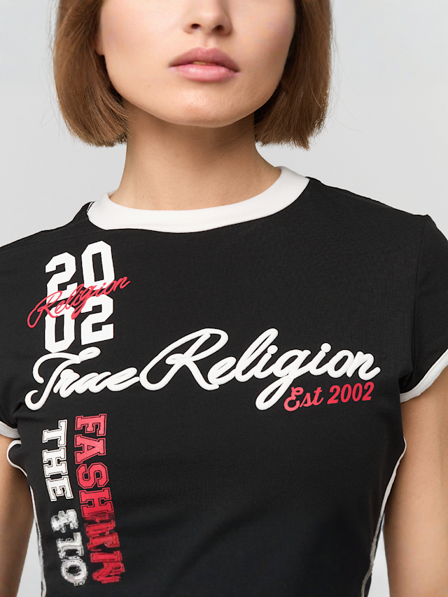 True Religion, Sporty Cap Sleeves Ringer Baby Tee, black, Image 3 of 4