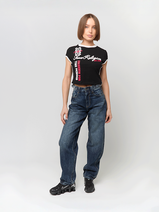 True Religion, Sporty Cap Sleeves Ringer Baby Tee, black, Image 4 of 4