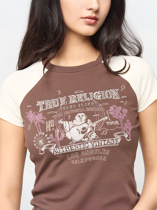 True Religion, Contrast Raglan Baby Tee, brown, Image 3 of 4