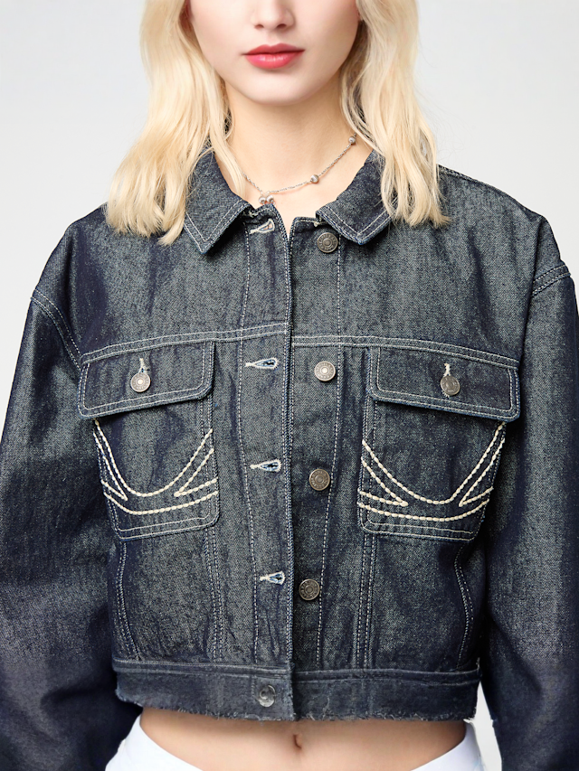 Karl Kani, Rinsed Cropped Denim Jacket, blue, Image 3 of 4