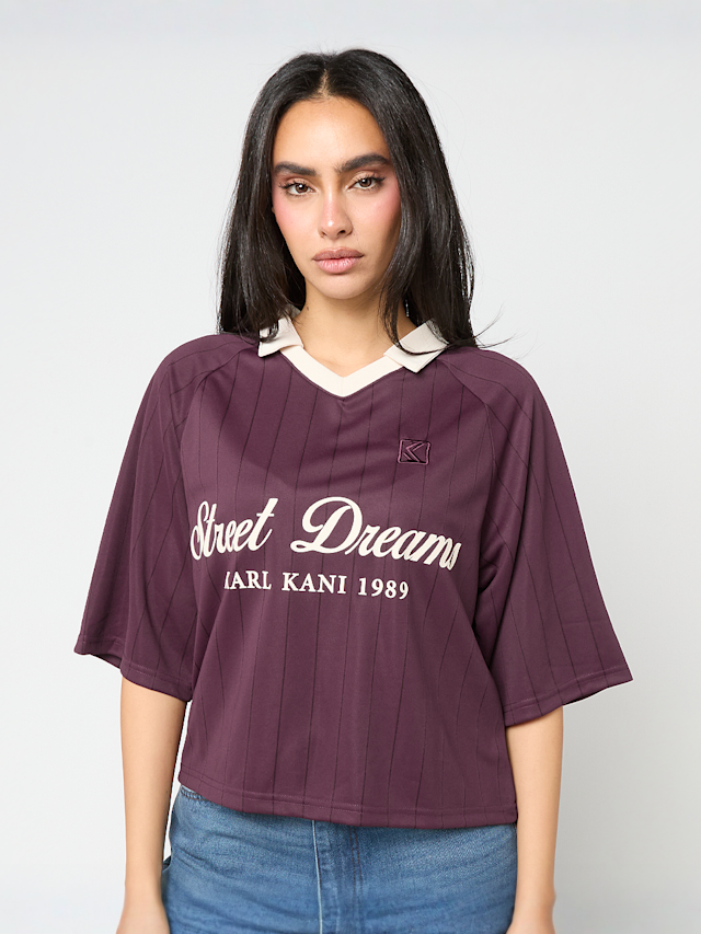 Karl Kani, OG Shadow Pinstripe Soccer Jersey, purple, Image 1 of 4