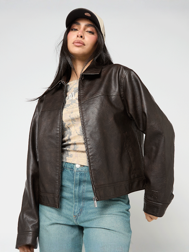 Karl Kani, OG Retro Pu Leather Boxy Jacket, brown, Image 1 of 6
