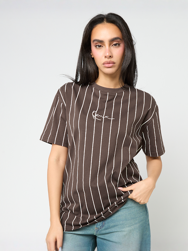 Karl Kani, Small Signature Essential Pinstripe Oversized Tee, brown, Image 1 of 4