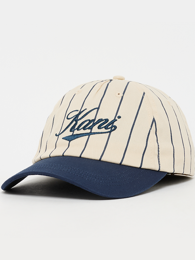 Karl Kani, Cursive Varsity Pinstripe Baseball Cap off white/dark blue, white, Image 1 of 4