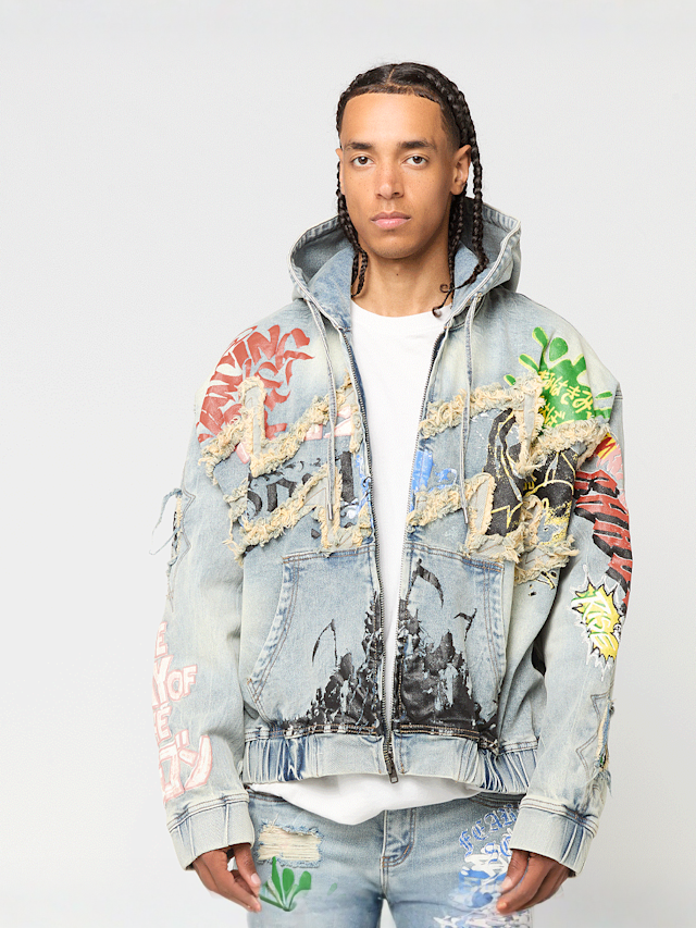 Smoke Rise, Graffiti Denim Jacket, blue, Image 1 of 5