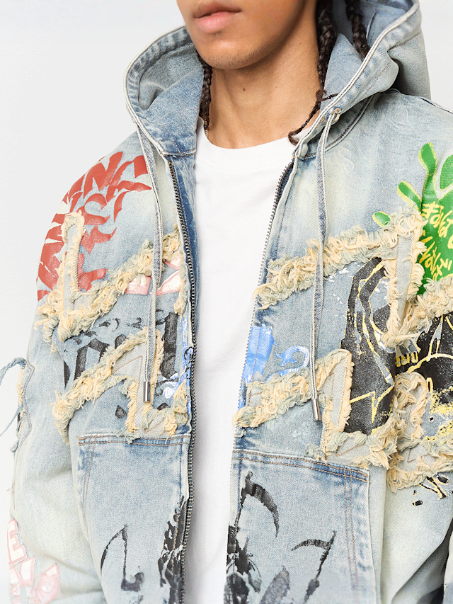 Smoke Rise, Graffiti Denim Jacket, blue, Image 3 of 5
