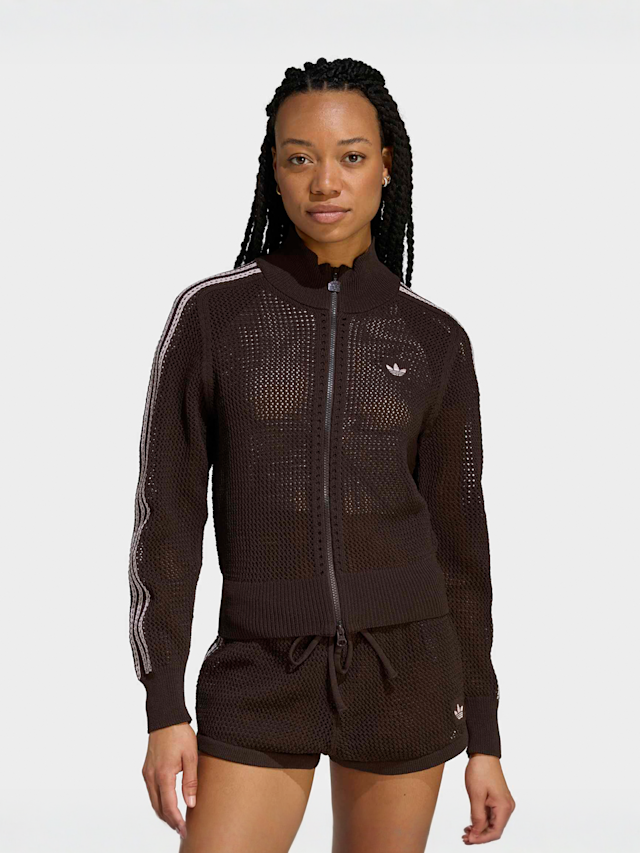 adidas Originals, Knitted Crochet Firebird Track Top, brown, Image 1 of 5