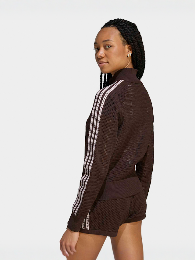 adidas Originals, Knitted Crochet Firebird Track Top, brown, Image 2 of 5