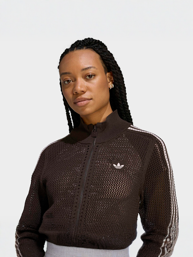 adidas Originals, Knitted Crochet Firebird Track Top, brown, Image 3 of 5