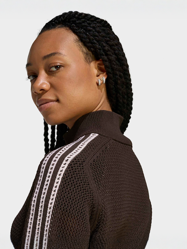 adidas Originals, Knitted Crochet Firebird Track Top, brown, Image 4 of 5