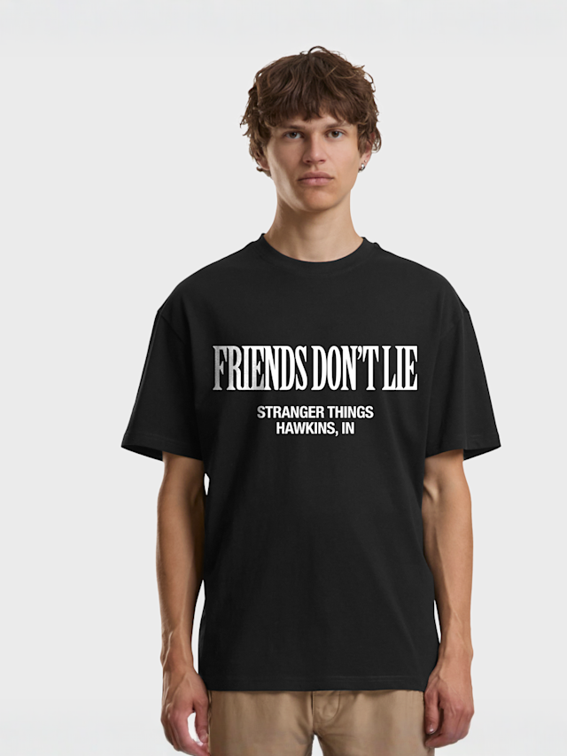 Mister Tee, Stranger Things Friends don’t Lie Loose Tee, black, Image 1 of 2
