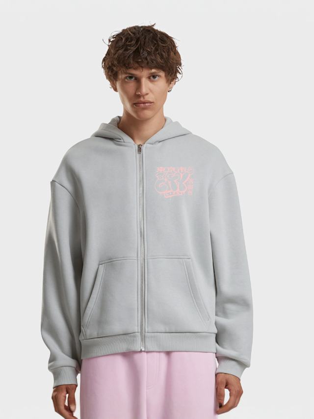 Mister Tee, Tokyo City Life Fluffy Zip Hoody, grey, Image 2 of 4