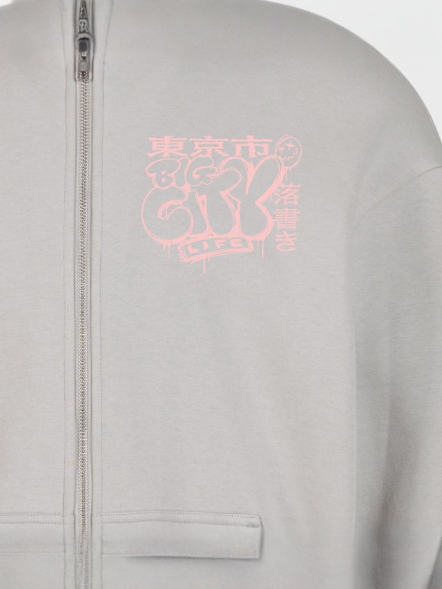 Mister Tee, Tokyo City Life Fluffy Zip Hoody, grey, Image 4 of 4