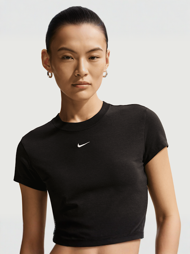 Nike  , Sportswear Chill Knit Cropped T-Shirt, black, Image 3 of 5