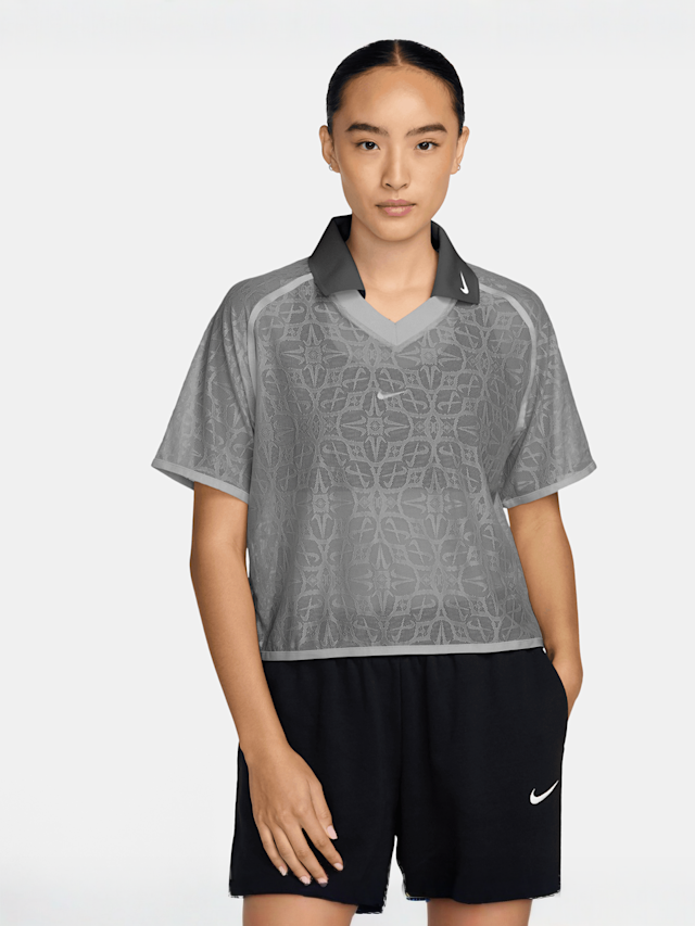 Nike  , Sportswear Loose Lace Polo Jersey Top, grey, Image 1 of 3