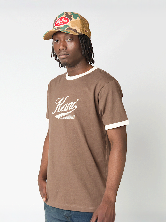Karl Kani, Cursive Varsity Regular Ringer T-Shirt, brown, Image 1 of 4