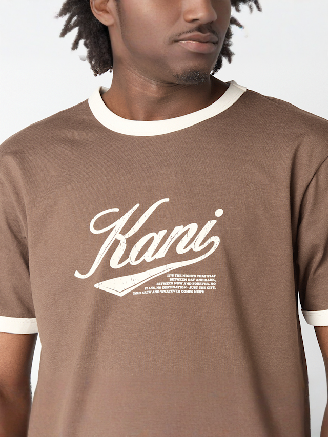 Karl Kani, Cursive Varsity Regular Ringer T-Shirt, brown, Image 3 of 4
