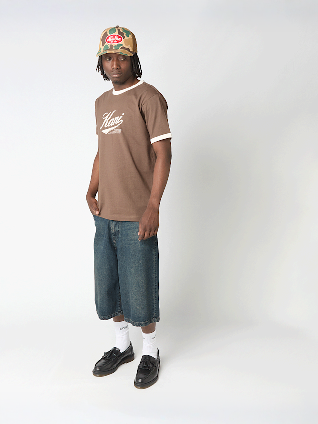 Karl Kani, Cursive Varsity Regular Ringer T-Shirt, brown, Image 4 of 4