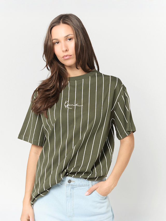 Karl Kani, Small Signature Essential Pinstripe OS Tee, green, Image 1 of 4