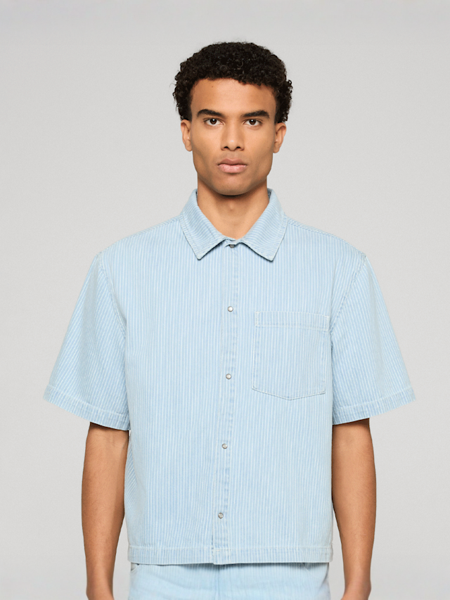 Urban Classics, Pinstriped Casual Denim Overshirt, blue, Image 1 of 2