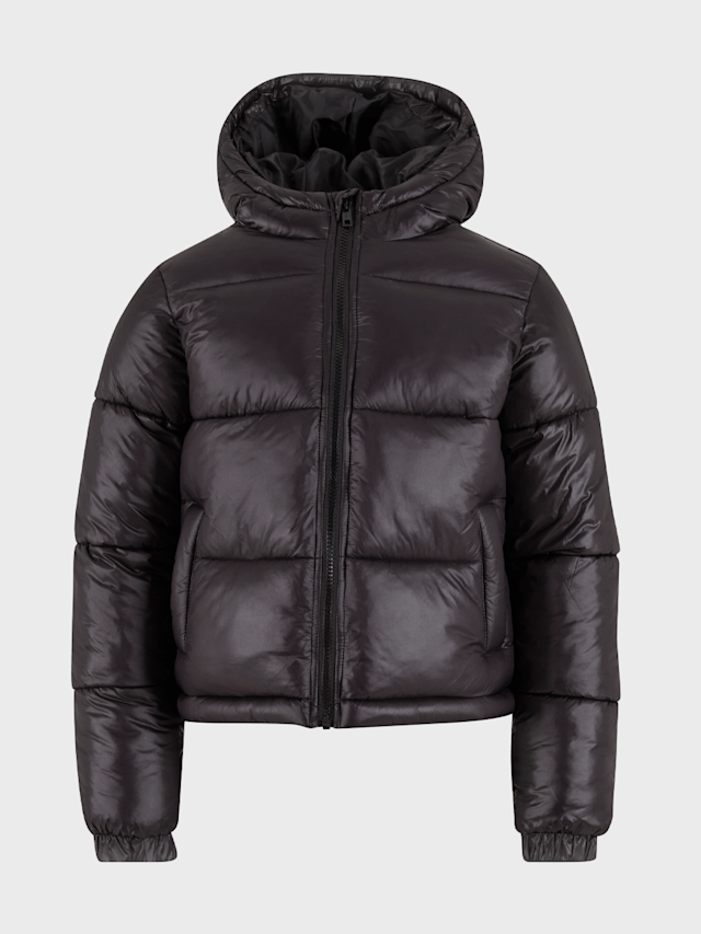 Urban Classics, Boys Shiny Puffer Jacket With Hood, black, Image 1 of 3