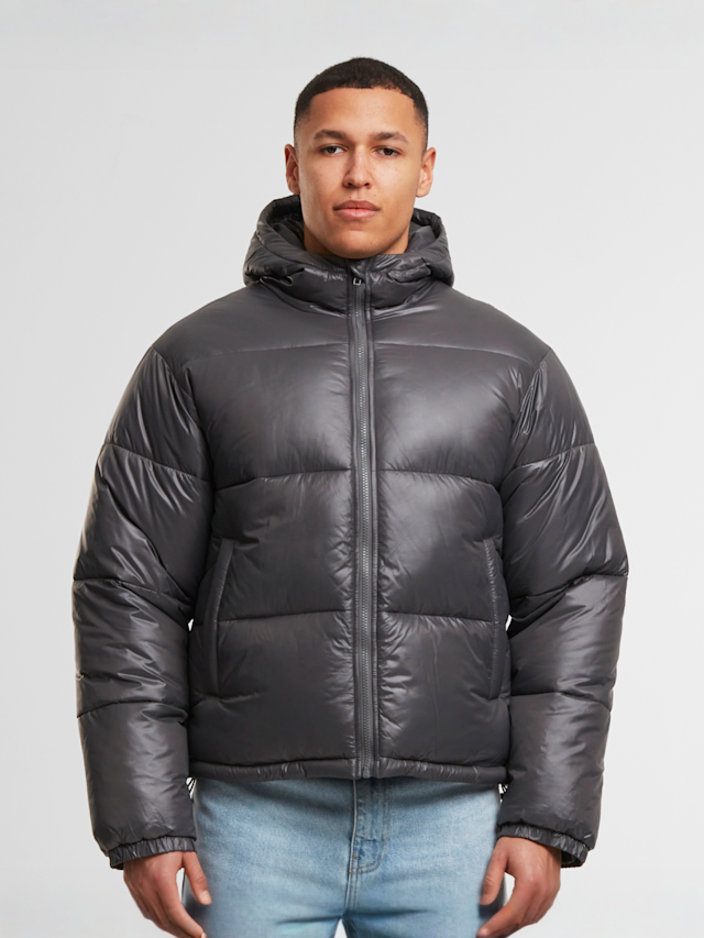 Urban Classics, Shiny Puffer Jacket With Hood magnet, black, Image 1 of 5