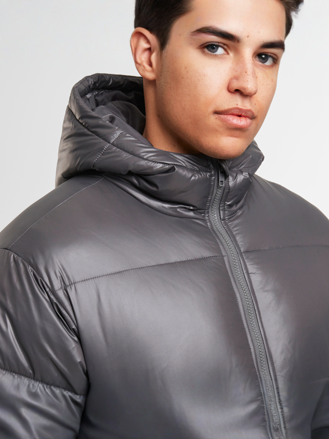 Urban Classics, Shiny Puffer Jacket With Hood magnet, grey, Image 3 of 5