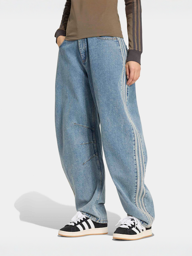 adidas Originals, High Rise Barrel Leg Denim Pant, blue, Image 1 of 5