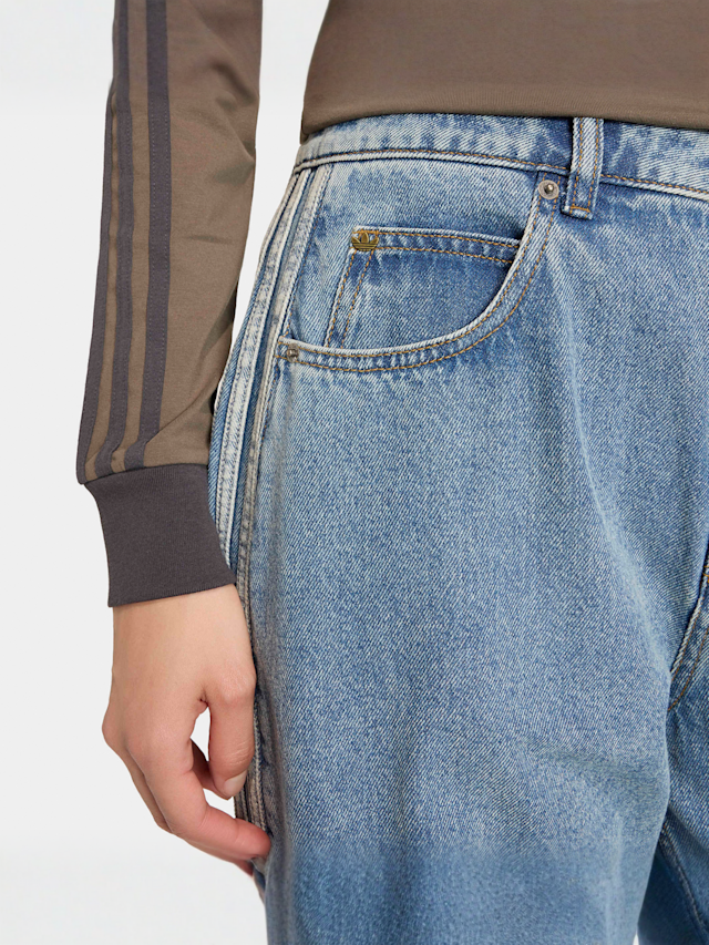 adidas Originals, High Rise Barrel Leg Denim Pant, blue, Image 3 of 5