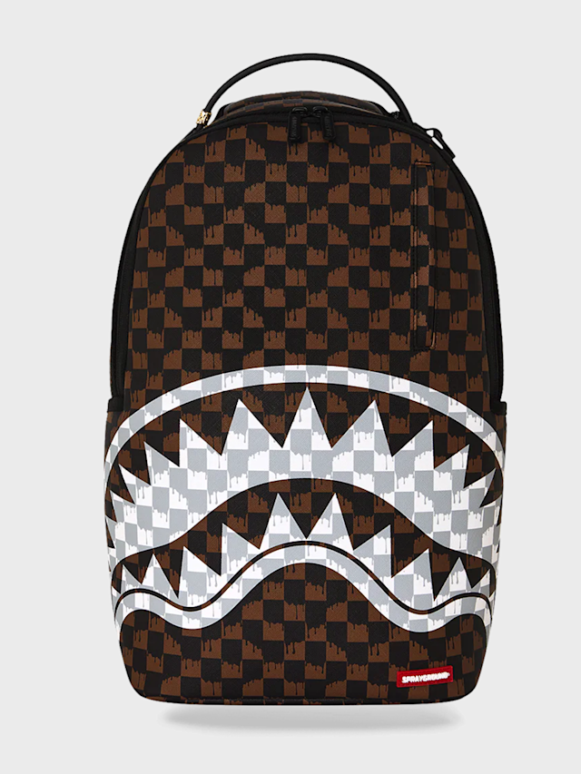 SPRAYGROUND, Drip Check Shark Backpack Brown & Cream, brown, Image 1 of 8