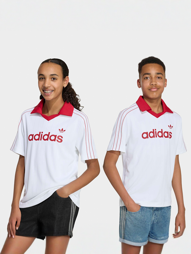 adidas Originals, Loose Pinstripe Polo Tee, white, Image 1 of 4