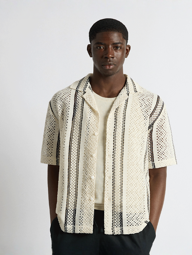 Burocs, Crochet Striped Shirt, beige, Image 1 of 3