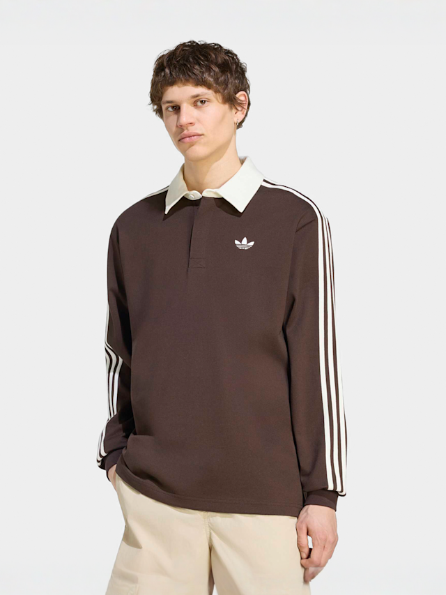 adidas Originals, 3-Stripes Rugby Longsleeve Polo, brown, Image 1 of 5