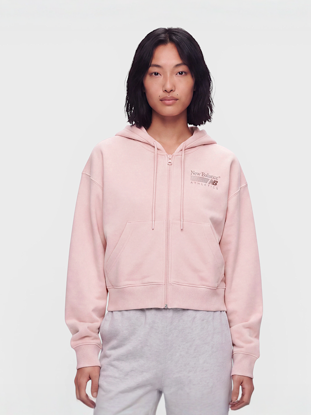New Balance, Trackside Fleece Full Zip, Pink, Image 1 of 4