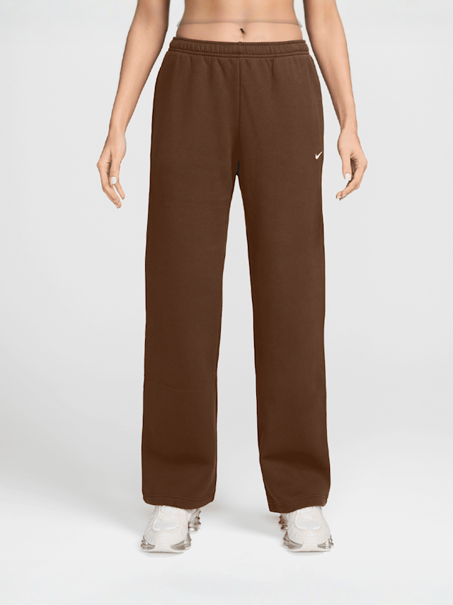 Nike  , Studio Fleece Mid-Rise Open-Hem Pants, brown, Image 1 of 3
