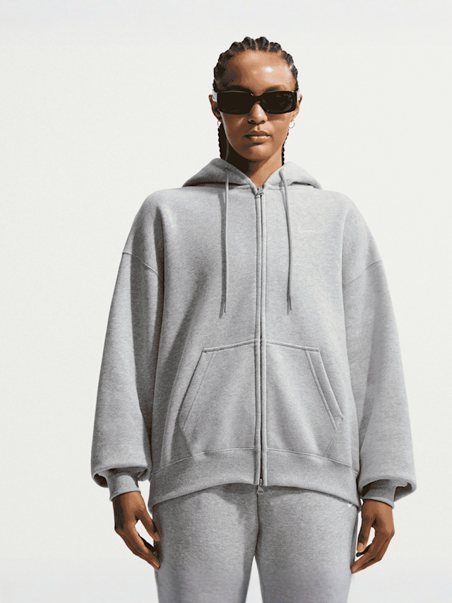 Nike  , Studio Fleece Medium Weight Oversized Full-Zip Hoodie, grey, Image 1 of 5